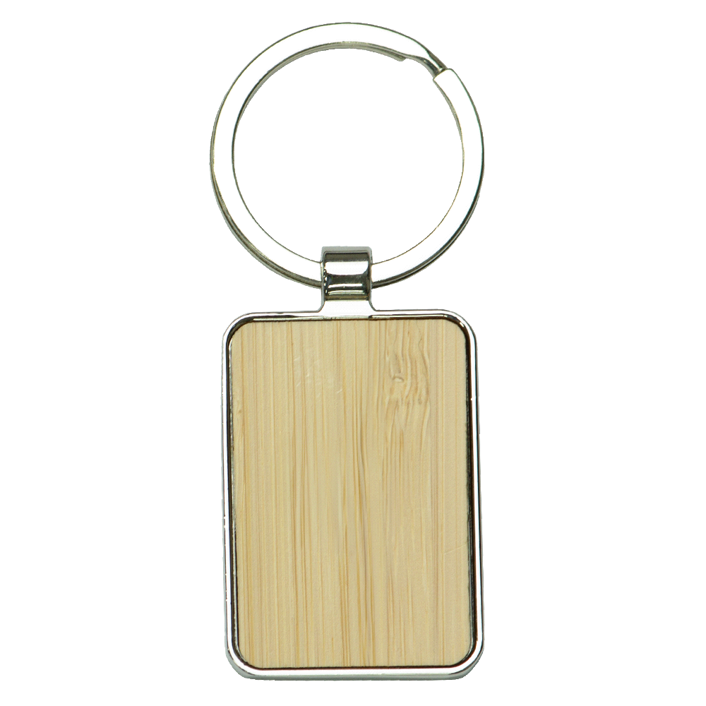 Rectangle Recycled Zinc Alloy Keyring w/ Bamboo